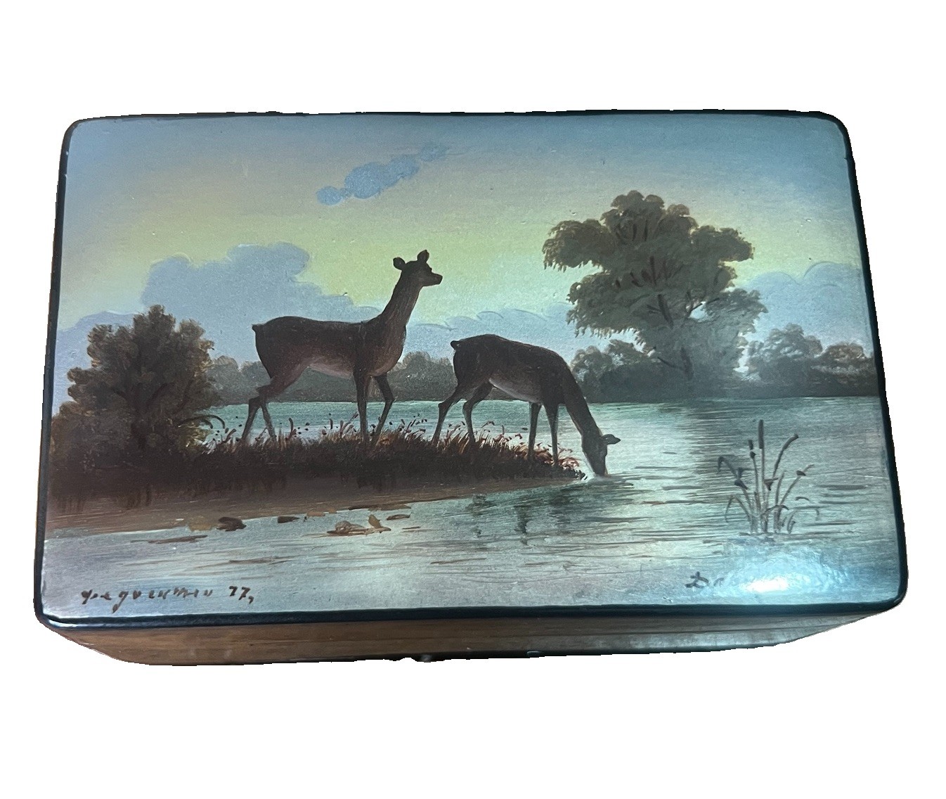 Russian Fedoskino Lacquerware Box with Miniature Oil Painting
