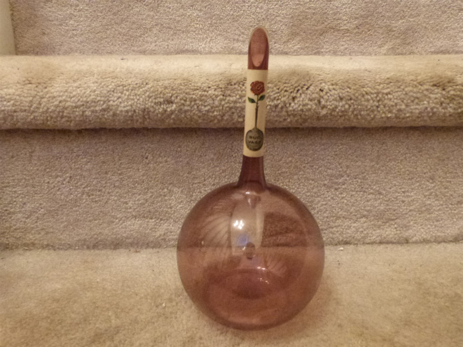 VINTAGE MCM Hand Blow Purple Amethyst Glass Balloon Flower Bud Vase Portugal 9\
