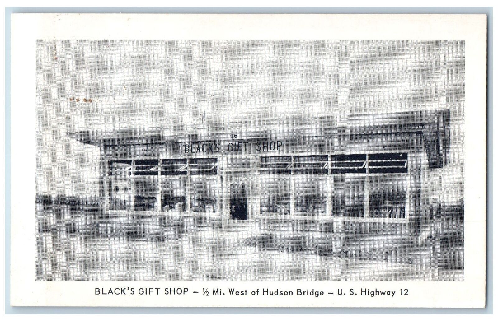 Hudson Wisconsin WI Postcard Black's Gift Shop Exterior Roadside c1960s Vintage