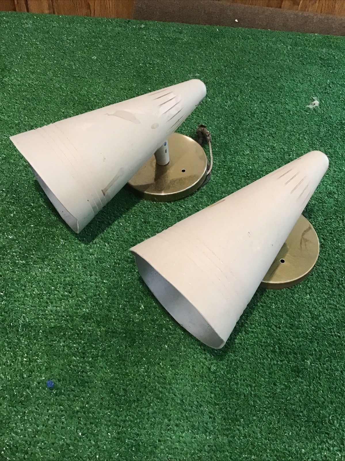 Set of 2 Vintage Mid Century Modern Moe Light Wall Sconce & Metal Shade