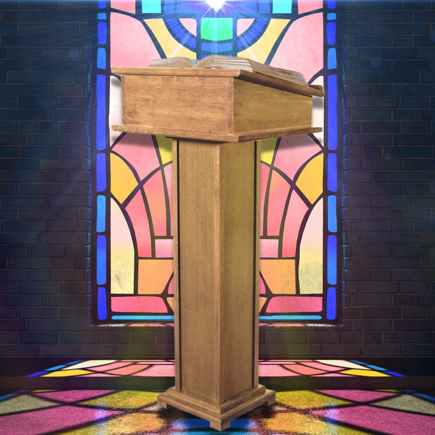 Solid Pecan Stain Lectern With Shelf Storage for Church or Sanctuaries 43 In