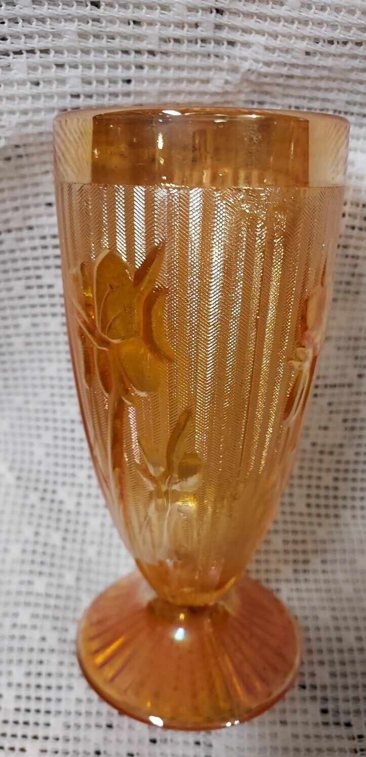 Jeanette Iridescent Carnival Glass Iris Herringbone Tumbler Marigold 6” 1 Each