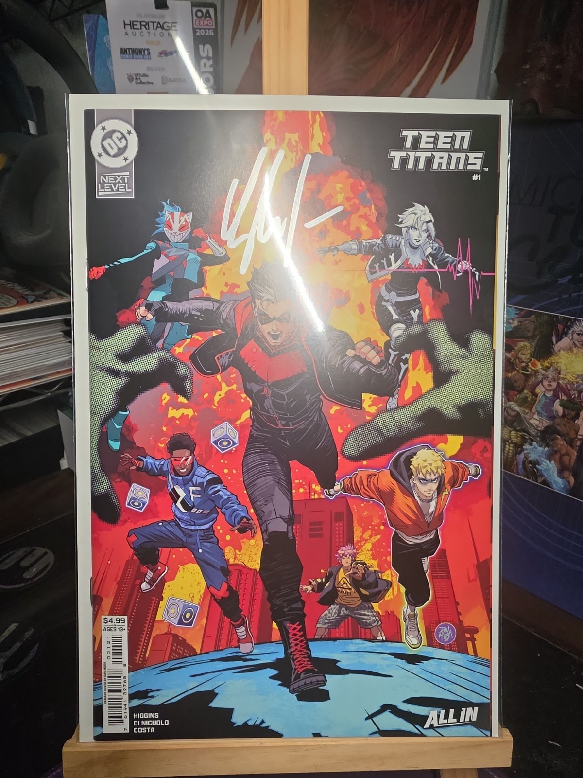 TEEN TITANS 1 SIGNED KYLE HIGGINS COA COVER B DAN MORA ART DANIELE DI NICUOLO .