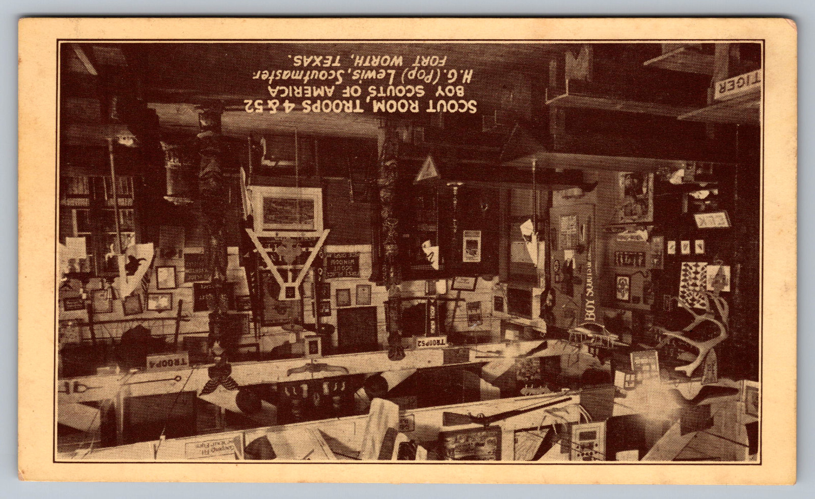 Postcard Scout Room Troop 4 and 52 Boy scouts of America Fort Worth Texas
