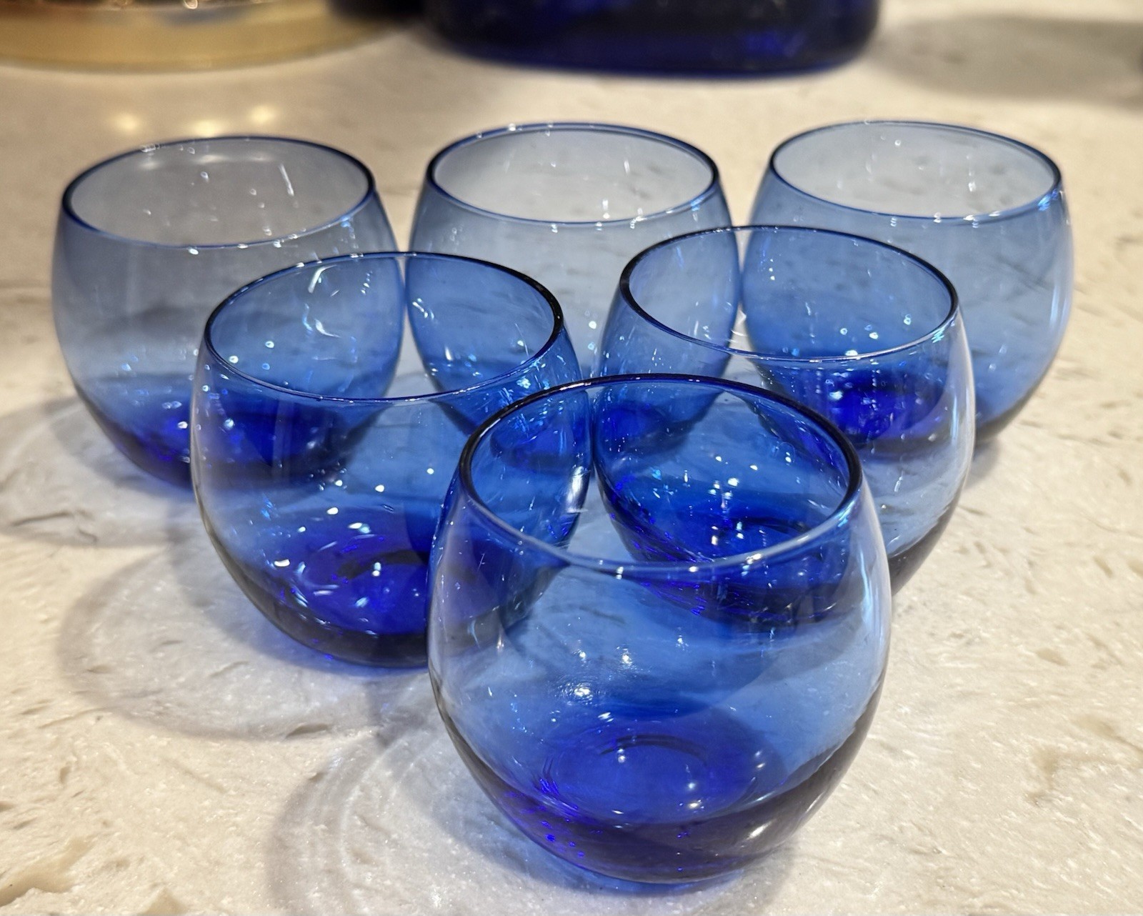 Set of 5 Vintage Cobalt Blue Round Glass Votives Roly Poly Cups Candle Holders