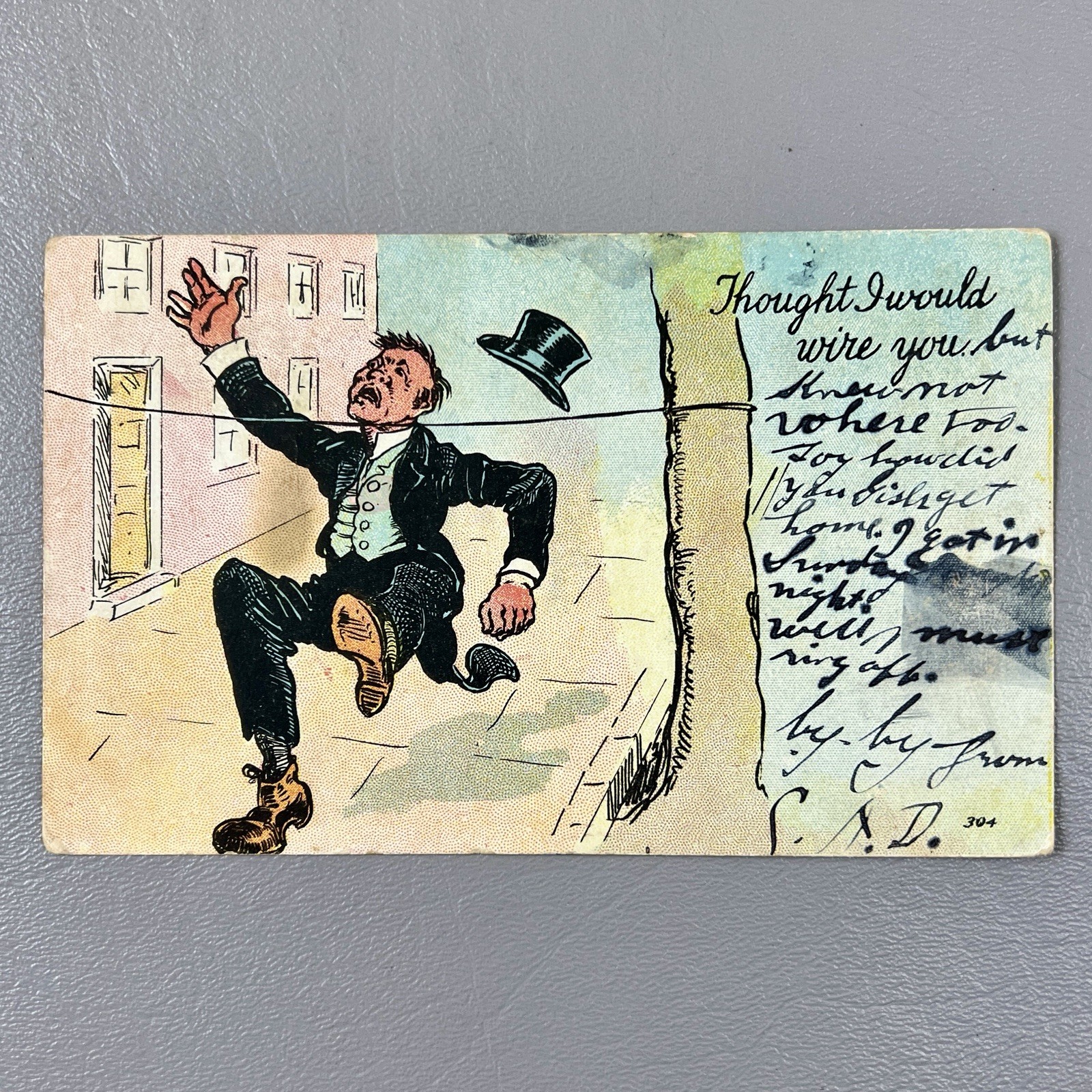 Antique Postcard Posted 1909 Williamsburg Man In Top Hat Cartoon