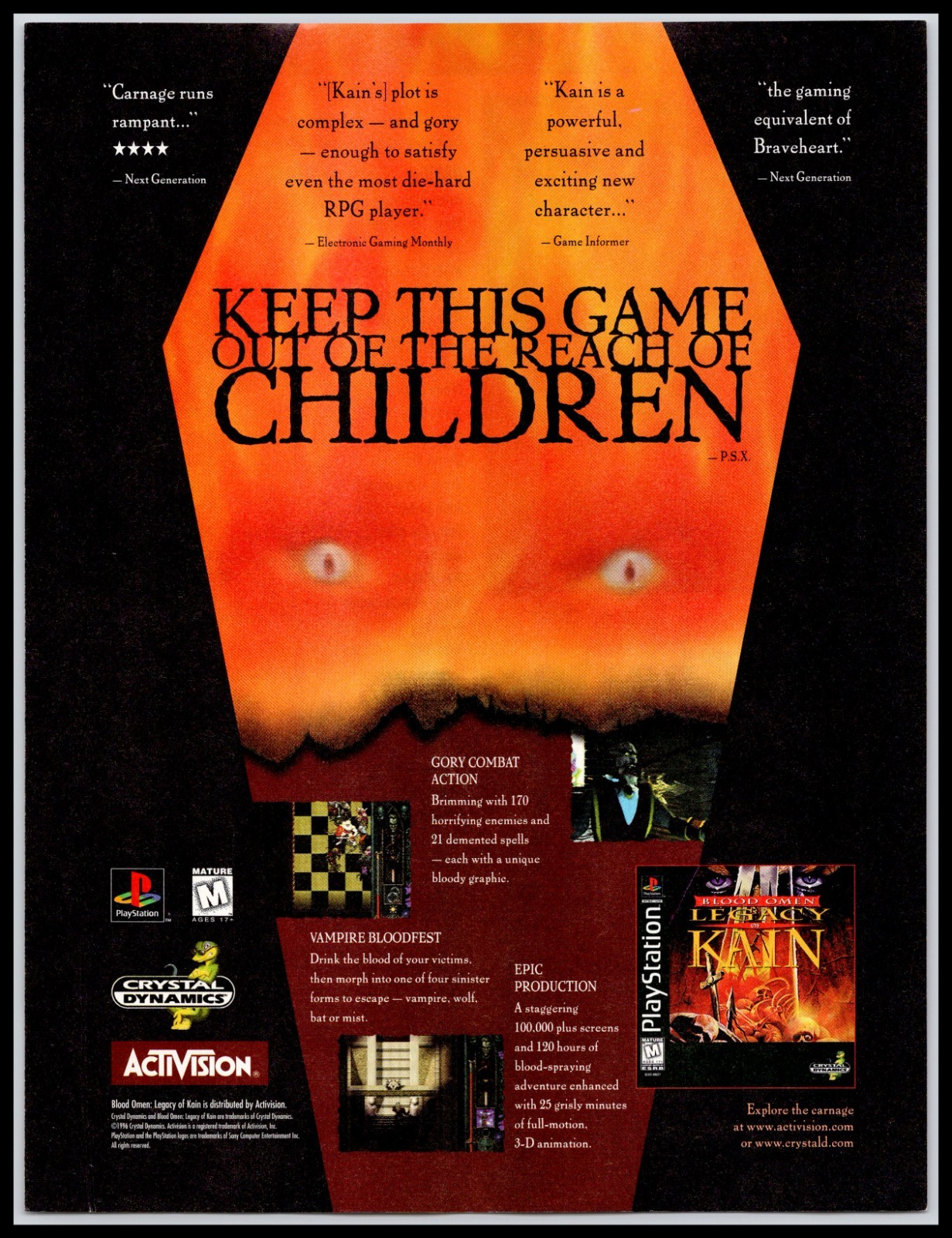 1997 Blood Omen Legacy of Kain PlayStation Action RPG Full Page Print Ad