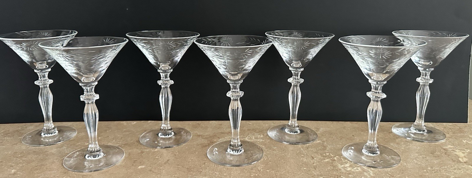 Vintage Fostoria Daisy #324 Etched 6013 Champagne Tall Sherbet 5 Glasses 1930s