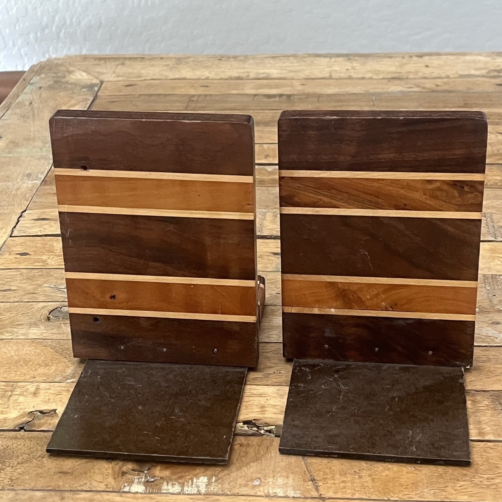 Striped Wood & Metal Bookends Pair 6.25