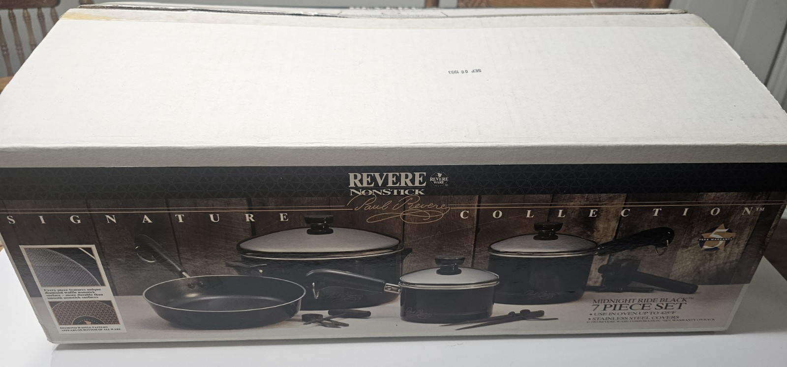 Vintage Paul Revere Ware 7 Piece Midnight Ride Black Non Stick Open Box 