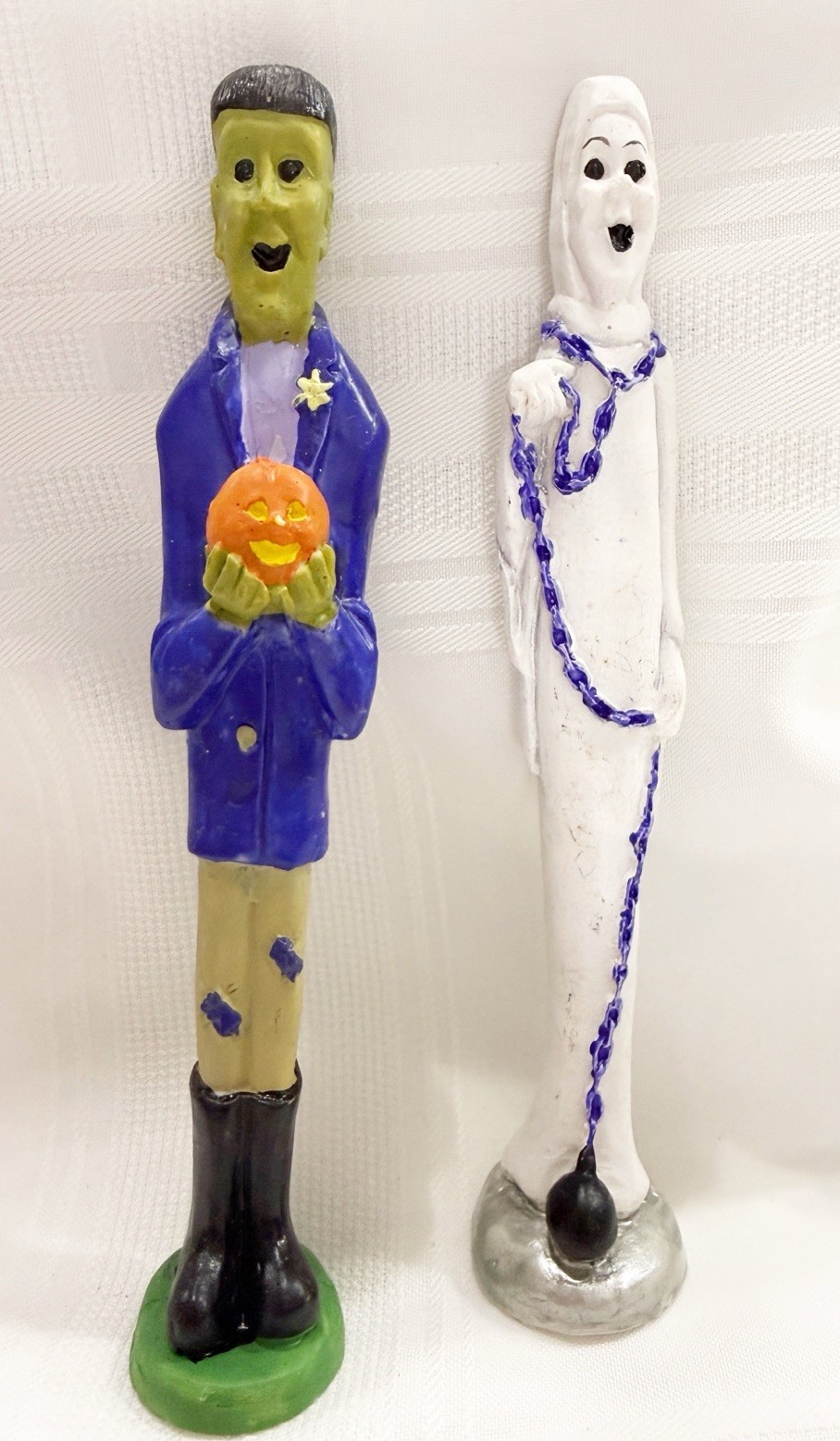 VTG Hermitage Pottery Halloween Pencil Figurines (2) Frankenstein & Ghost 7.75”
