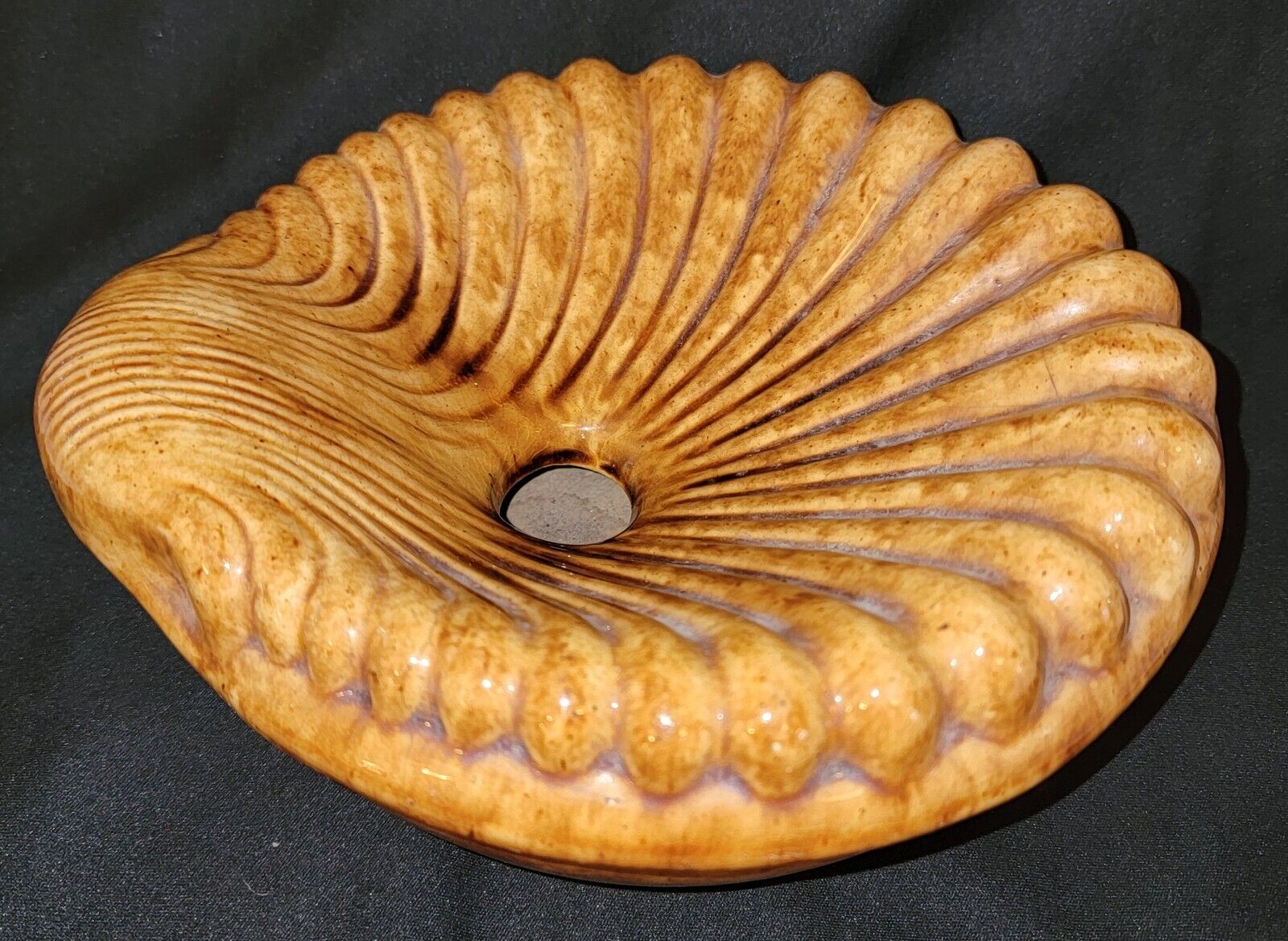 Bennington Mottled Golden Brown Cuspidor Spittoon Seashell Pottery Vtg Retro