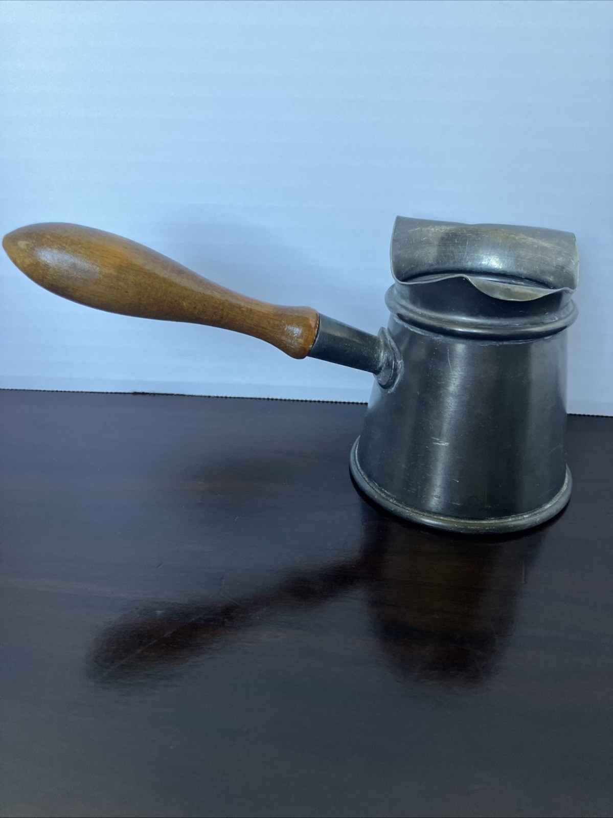 Vintage English Pewter Turkish Coffee Pot Cezve Wood Handle BPC Hallmark