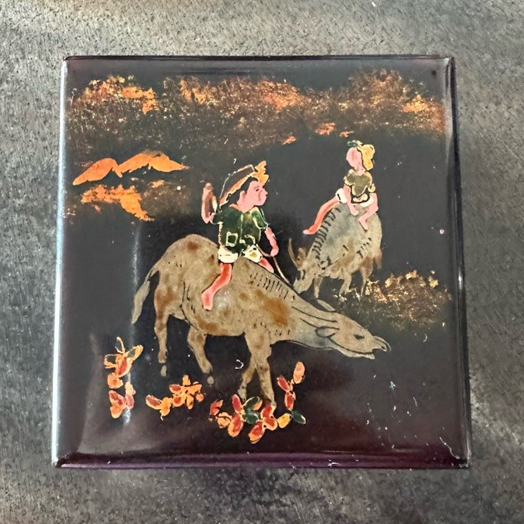 Black Lacquered Square Trinket Box Thanh Binh signed, 4”x4” Black Lacquered Square Trinket Box Thanh Binh signed, 4”x4”