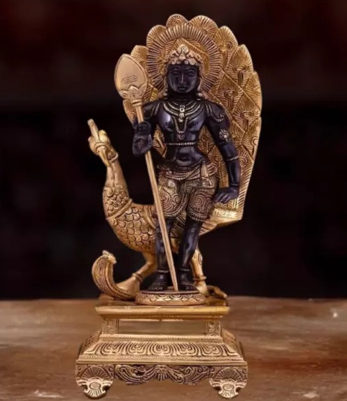 Kartikeya Murugan Brass Statue . 12 Inch Tall I Made in India