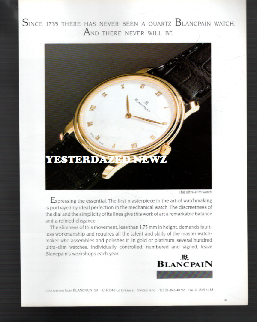 1991 Print Ad for Blancpain Quartz Watch