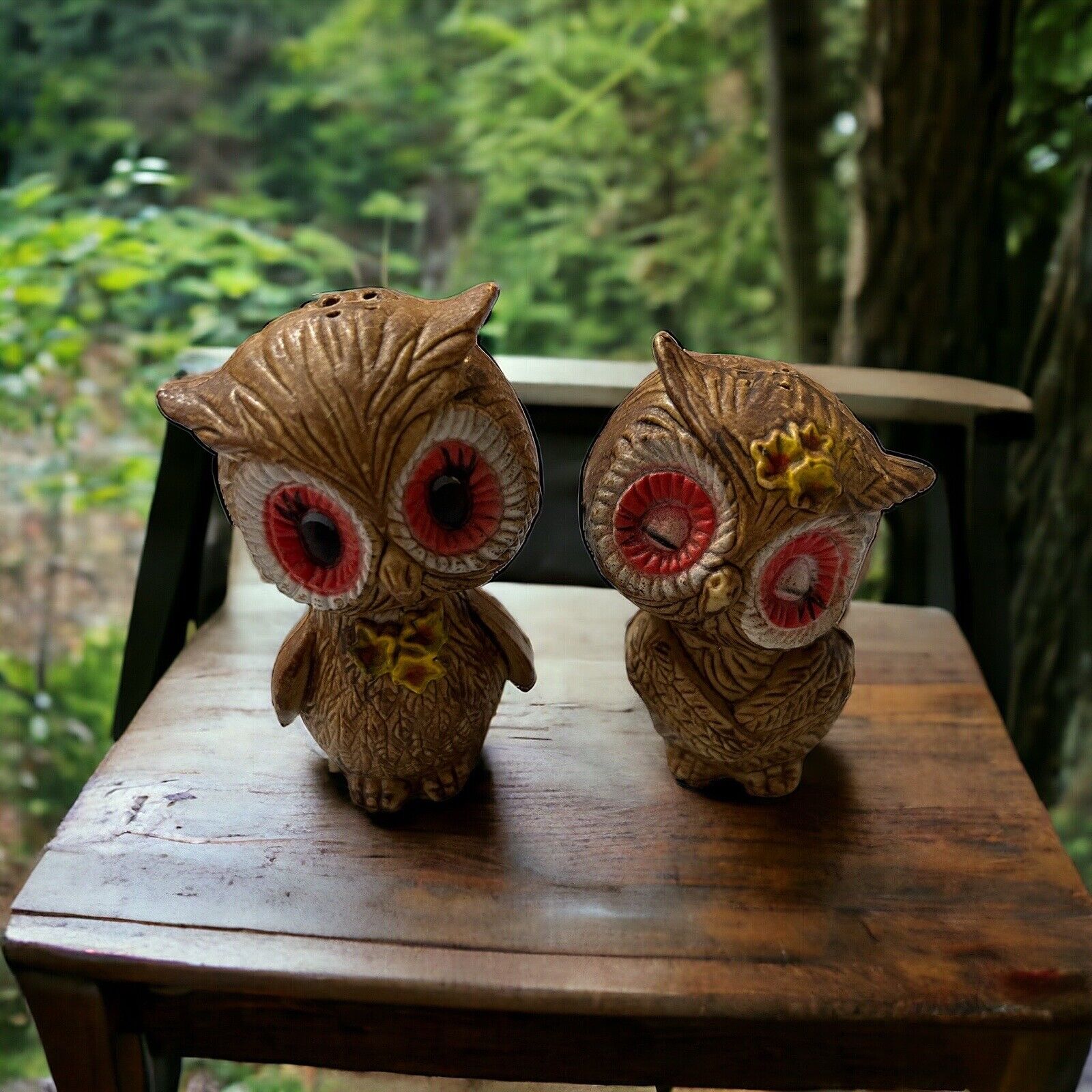 Vintage Flirting Owl Couple Salt and Pepper Shakers Resin