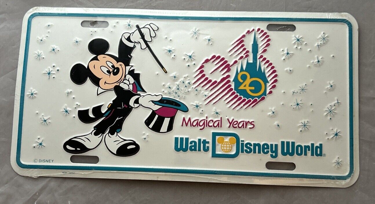 RARE Vintage Disney World 20th Anniversary Mickey Mouse License Plate - SEALED
