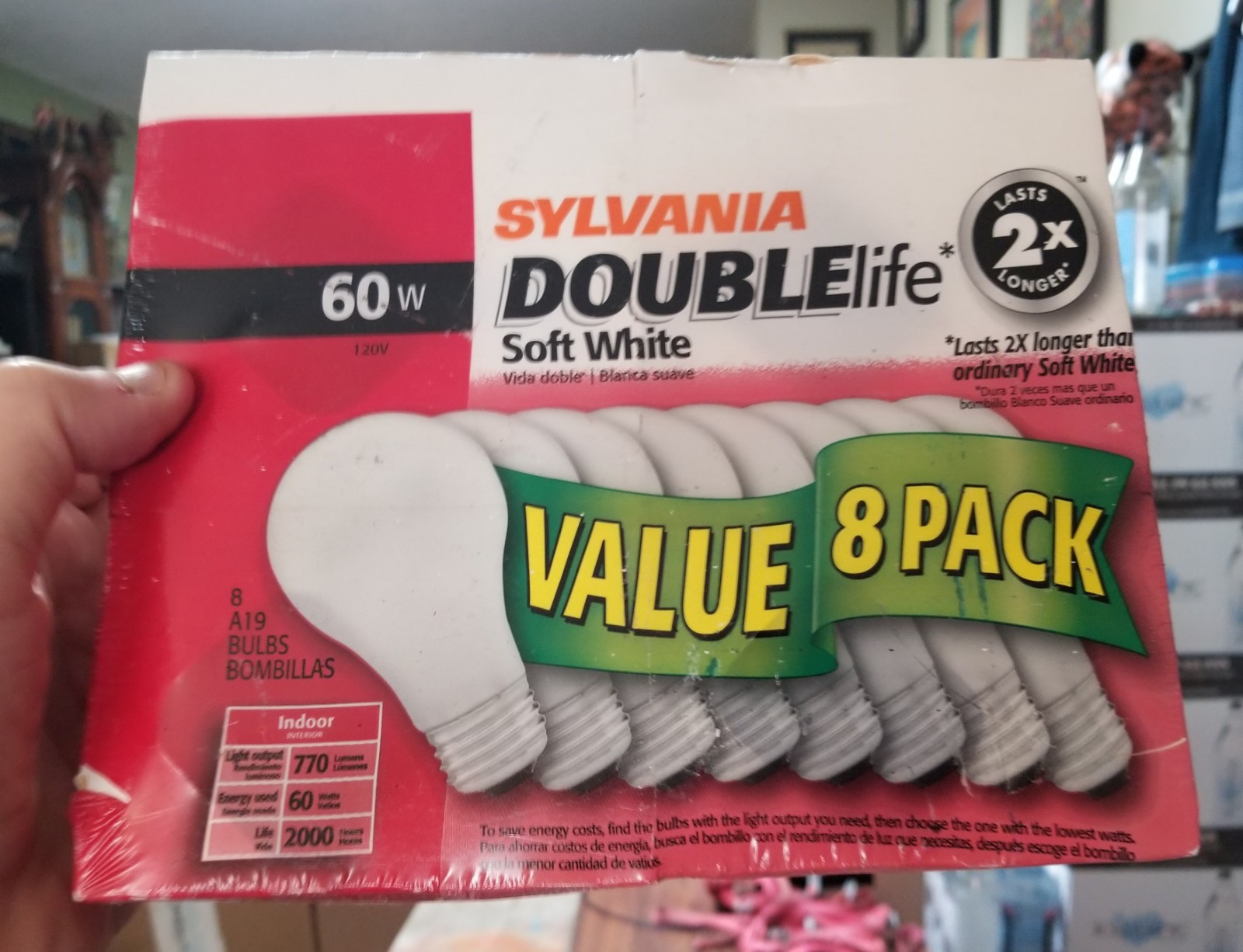 Sylvania 8 pack 60W Soft White Double Life incandescent Light Bulbs  NEW Sealed 