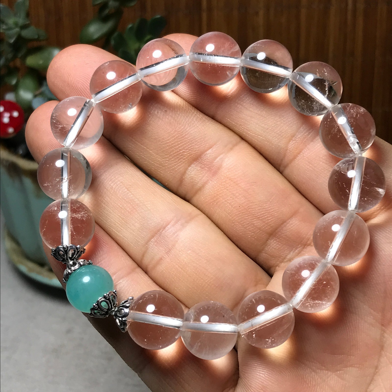 Clear Quartz Amazonite Bracelet Natural Crystal Healing Women Bead Jewelry A7051