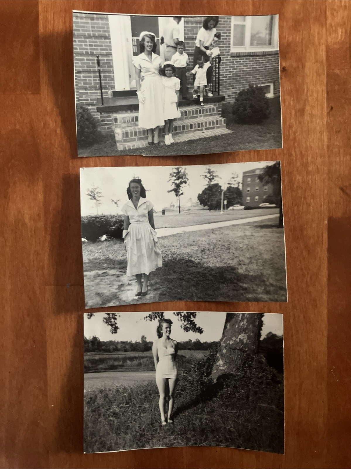 Vtg Found Photo Same Pretty Woman Church & Swimsuit Hornsbyville VA 3x4 1950s