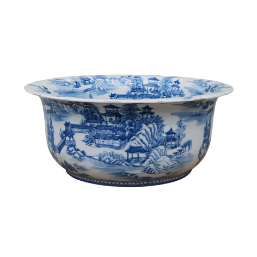 Chinese Large Blue and White Blue Willow Porcelain Bowl 16\ Chinese Large Blue and White Blue Willow Porcelain Bowl 16\