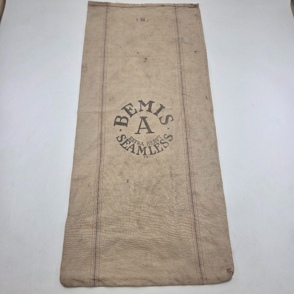 Vintage Bemis A Seamless Grain Feed Sack Extra Heavy Cotton Stripe Farmhouse Bag