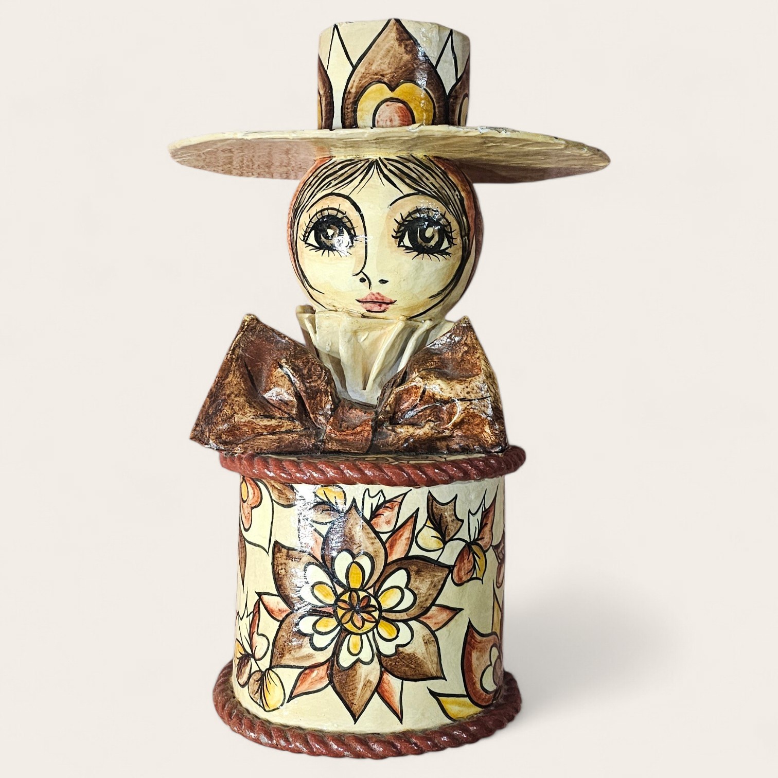 Abelardo Ruiz Vintage Papier Mache Figurine Mexican Folk Art Big Eyes Doll Large