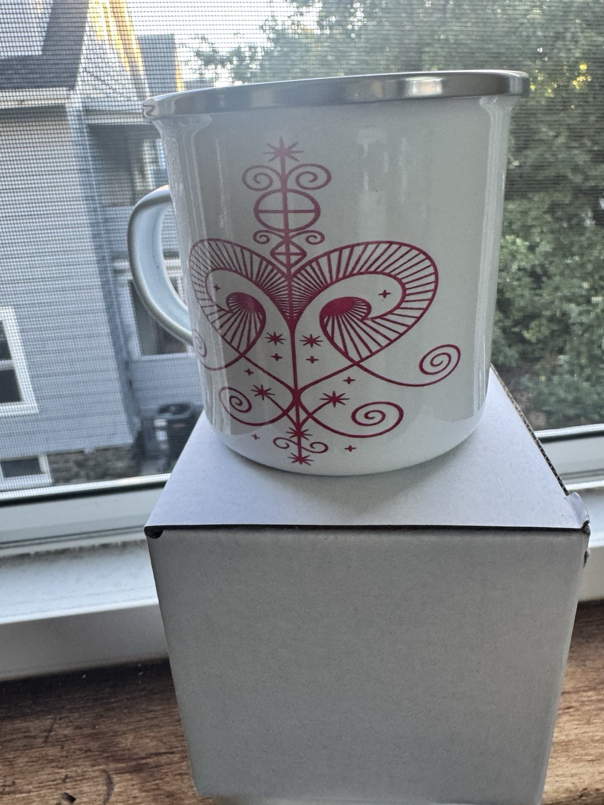 Haitian Vodou Ezili Freda Ceramic Mug – Red Veve Design – Haitian Spiritual Art Haitian Vodou Ezili Freda Ceramic Mug – Red Veve Design – Haitian Spiritual Art