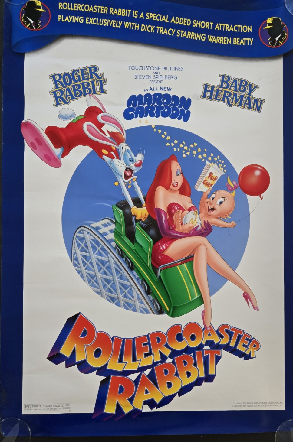 VTG 1990 Rollercoaster Rabbit Poster 18x27 Serial Numbered Roger Jessica Disney
