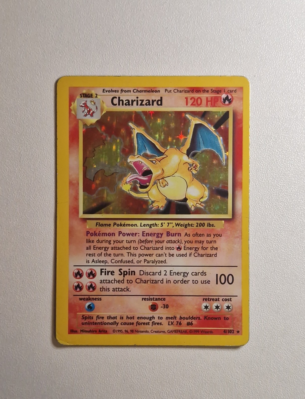 Pokémon TCG Charizard Base Set Holo Rare Card 4/102 Unlimited WOTC 1999