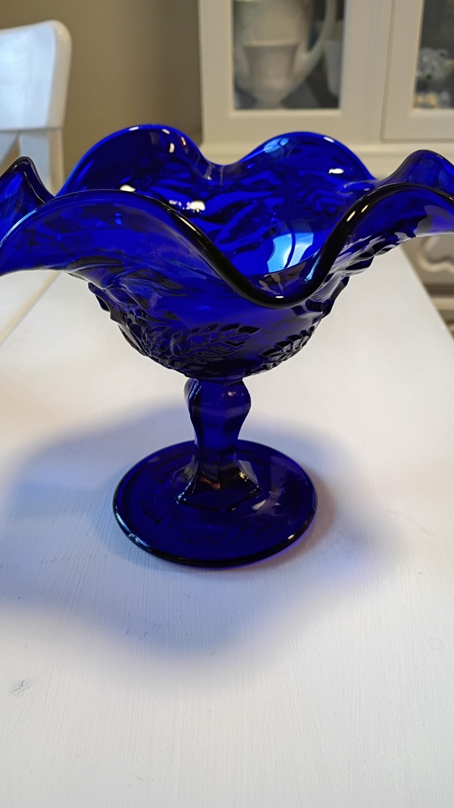 vintage cobalt blue compote 