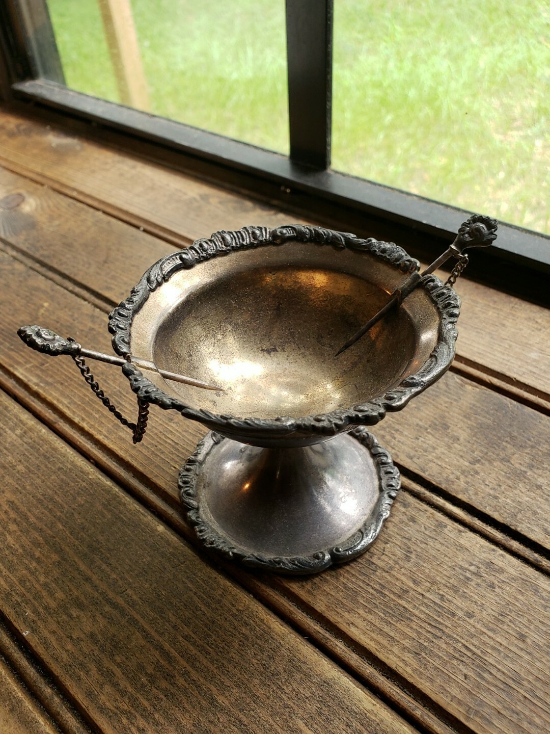 Vintage Quadruple RARE Silverplate Grapefruit/Orange Serving Dish Bowl & Prongs