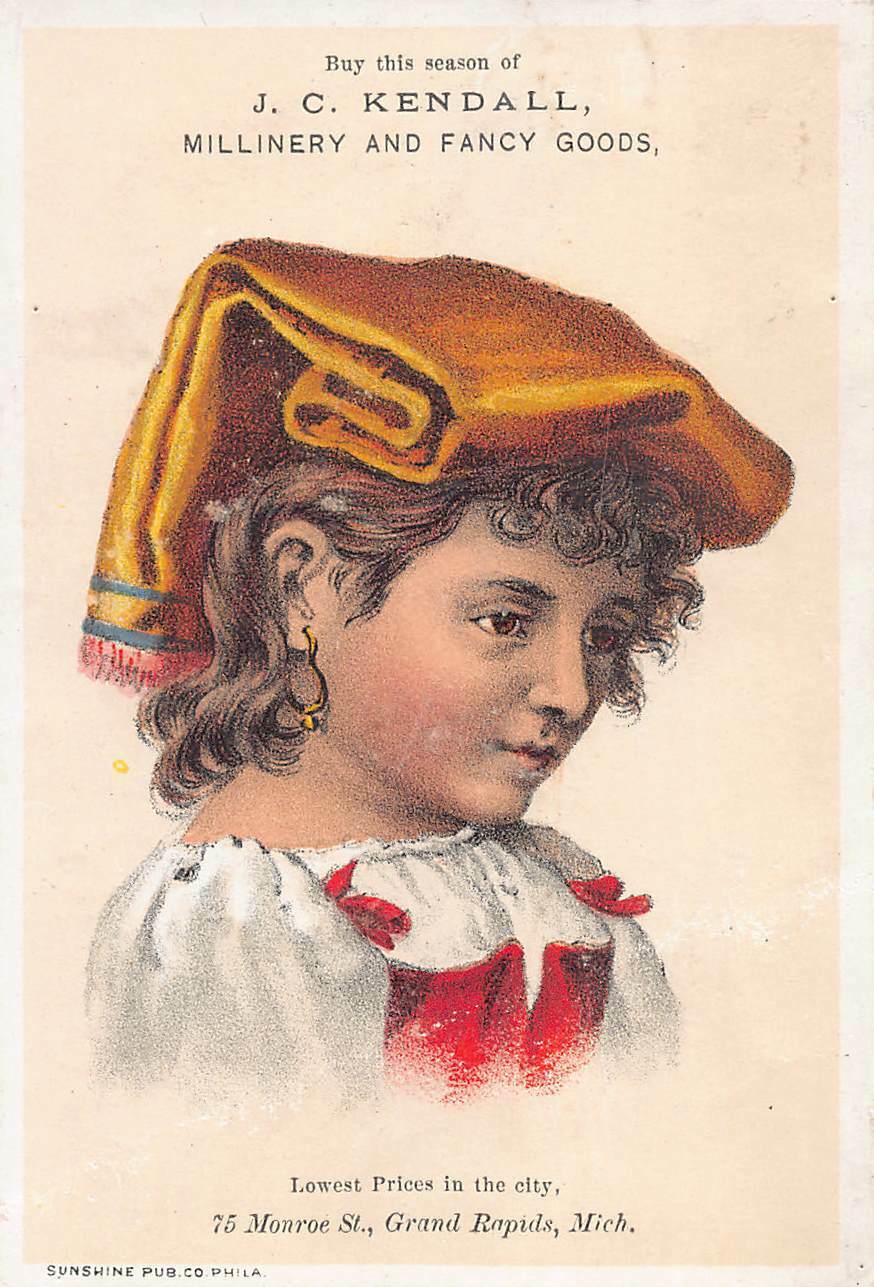 J. C. Kendall, Millinery, 19th Century Trade Card, Size: 110 mm x 75 mm 