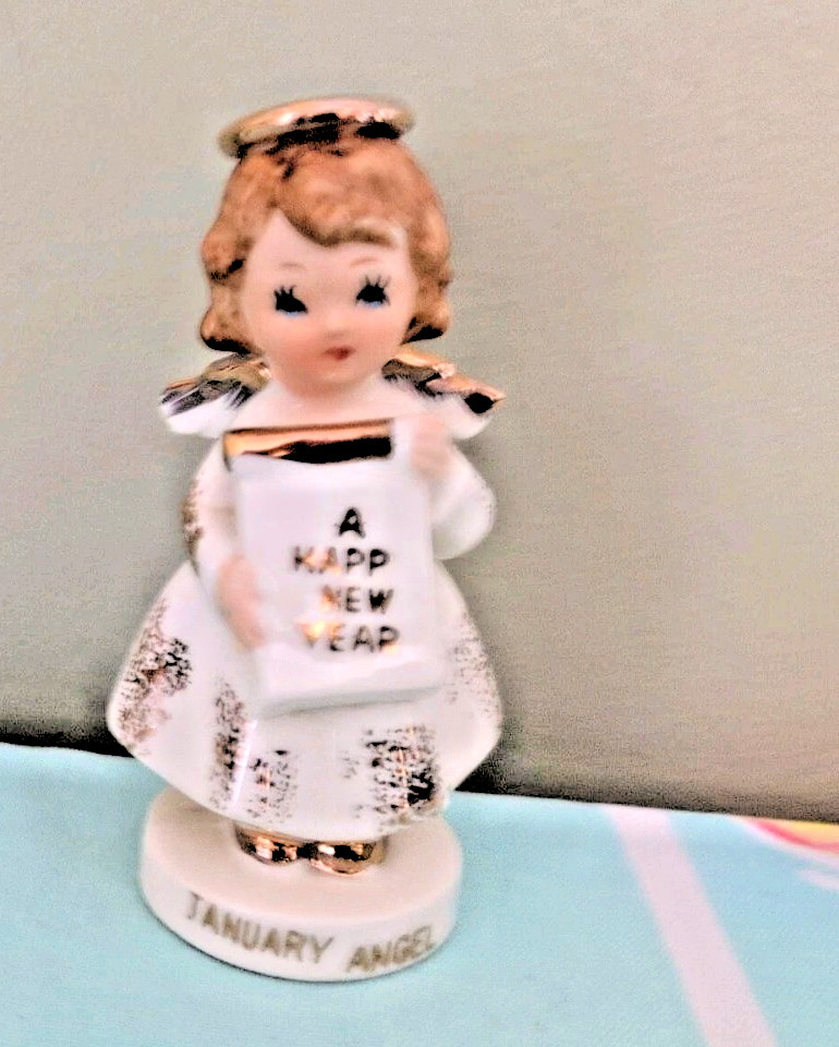 Vintage Porcelain Basilica January Angel Figurine A Happy New Year Scroll Japan Vintage Porcelain Basilica January Angel Figurine A Happy New Year Scroll Japan