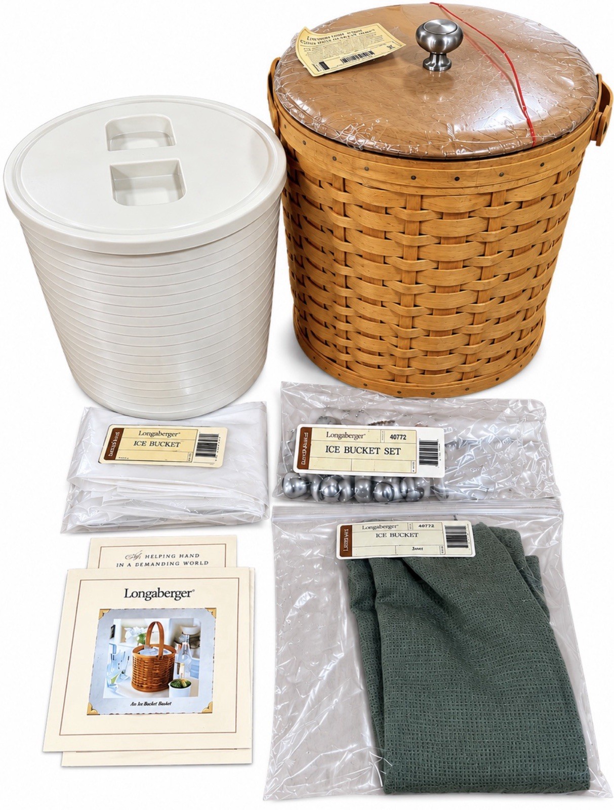 Vintage 2003 Longaberger Ice Bucket Basket w/ Lid & Insulated Protector
