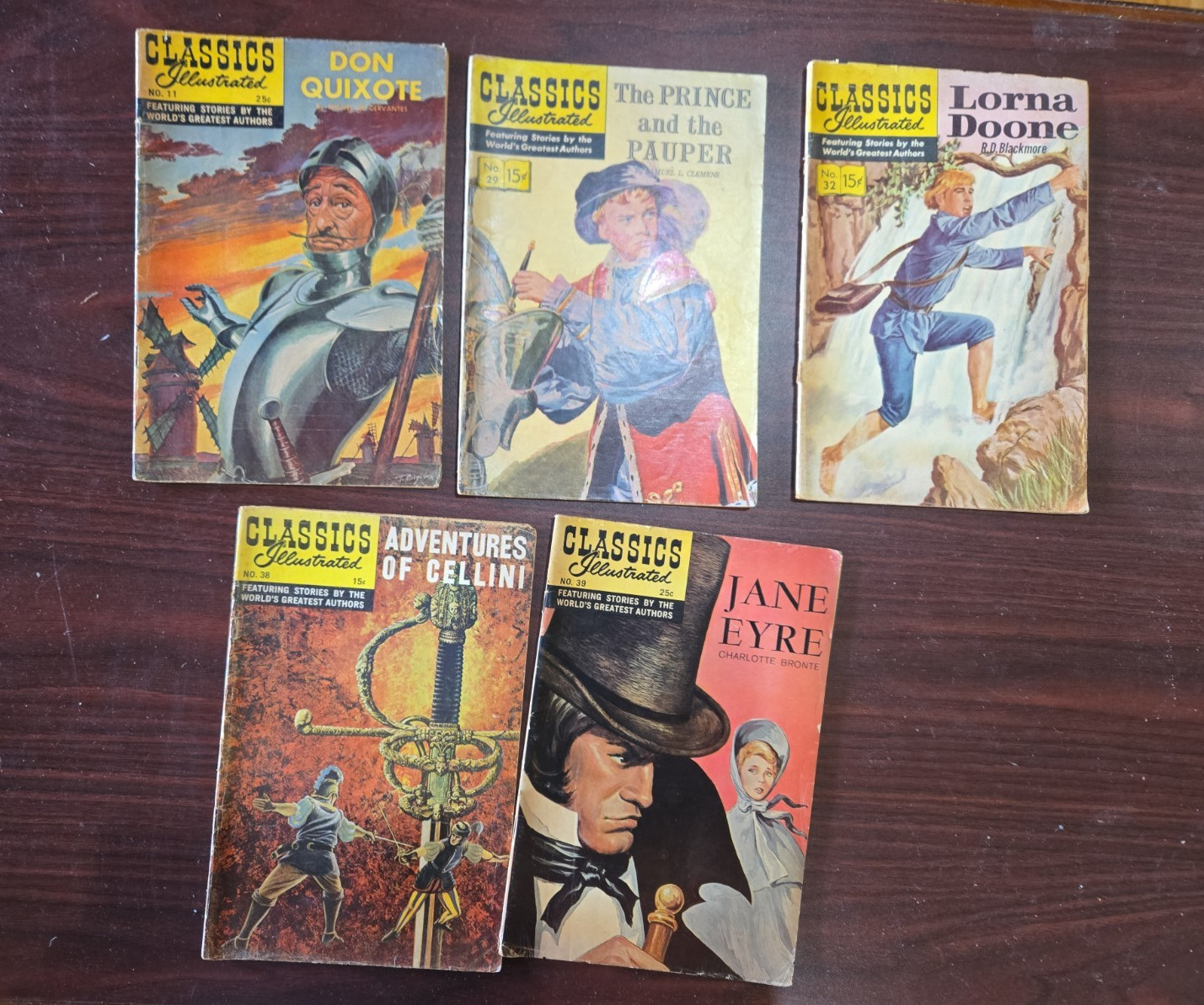 Classics Illustrated 15 & 25 Cent Comic Books Numbers 11, 29, 32, 38 & 39