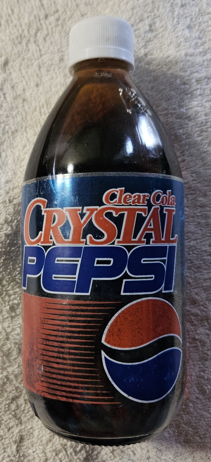 Original Vintage 1990s Clear Cola Crystal Pepsi Glass Bottle 16 oz. Full NOS