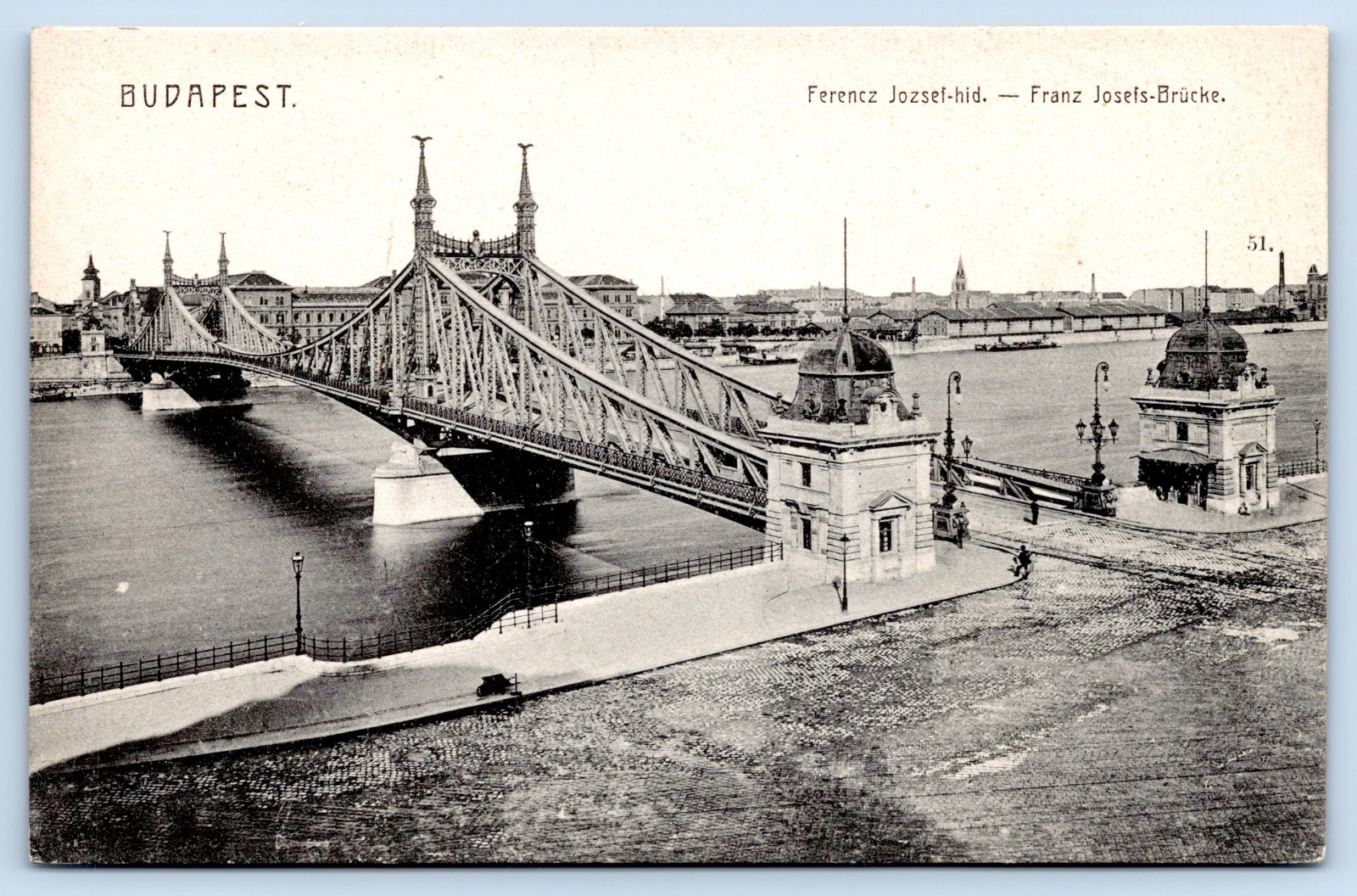 Vintage Budapest Hungary Franz Joseph Bridge Danube River Postcard Unused