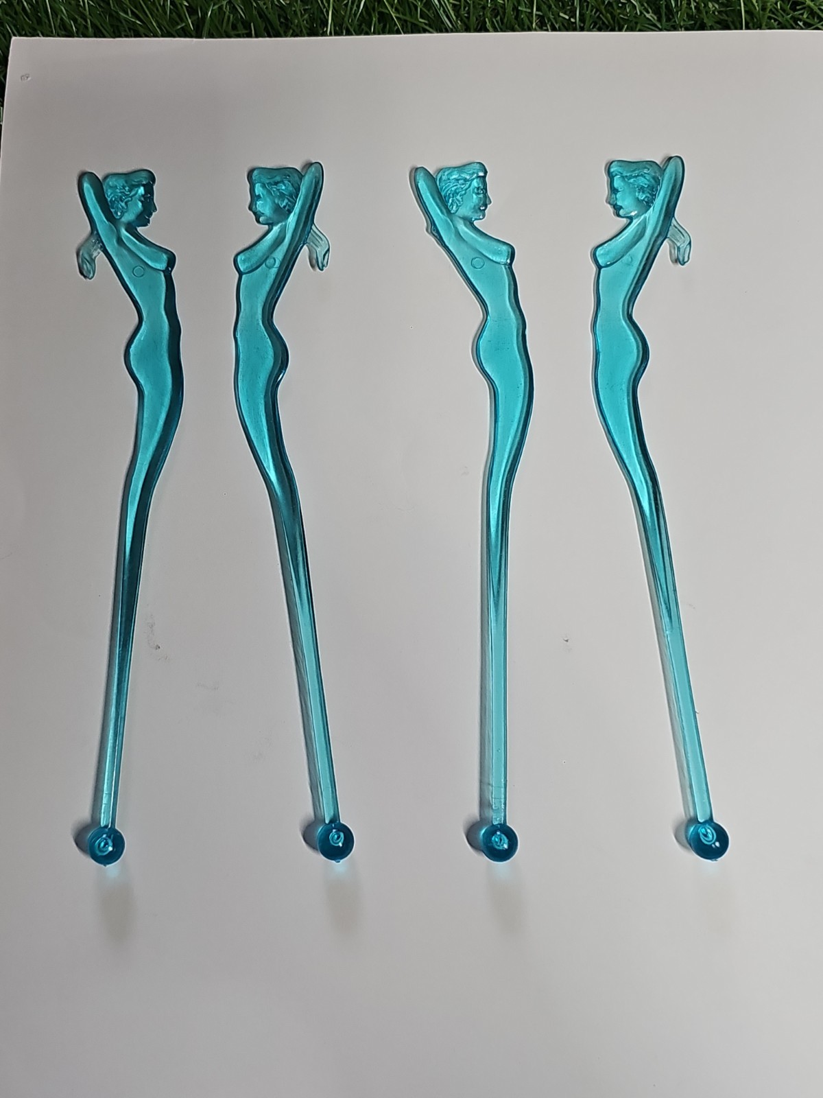 4 Blue Vintage Sexy Burlesque Lady Silhouette Swizzle Stick Cocktail Stir