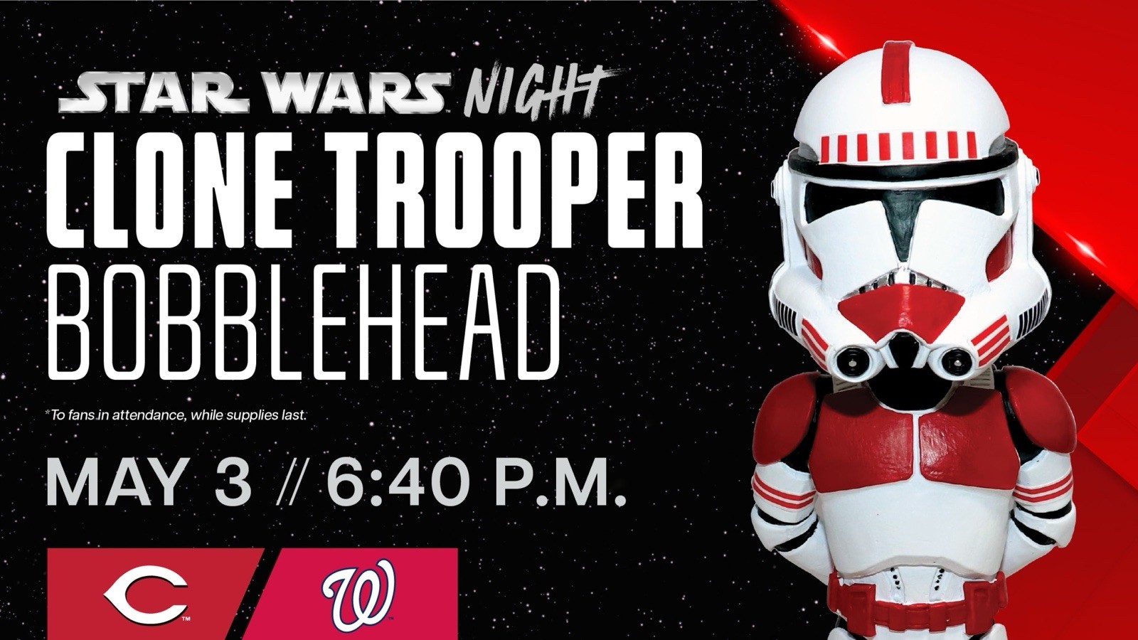 ❤️CINCINNATI REDS ❤️Clone Trooper Bobblehead NIB SGA 2025 5/3/25 Star Wars🔥