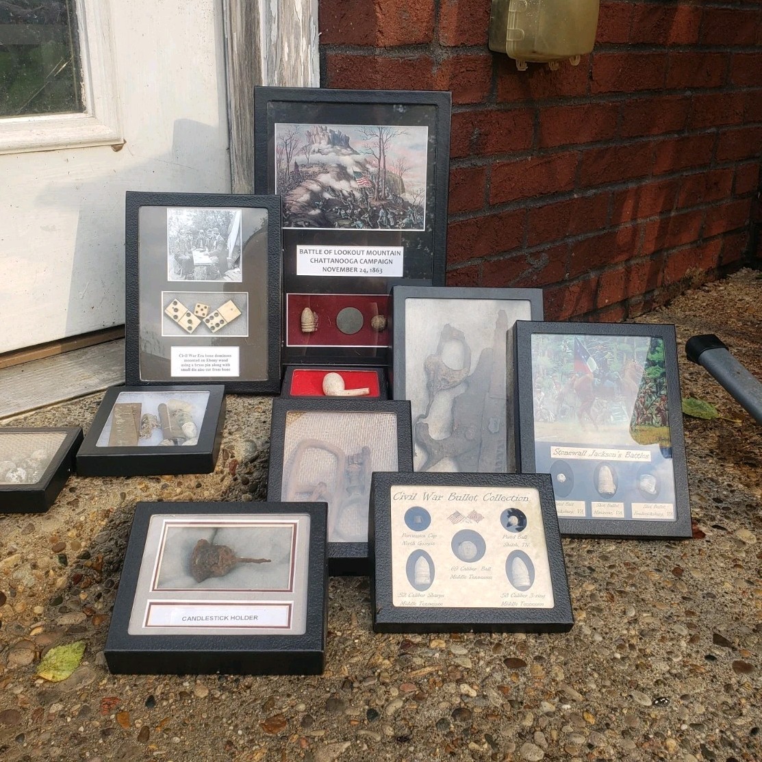 Civil War Framed Memorabilia Display w/ Stonewall Jackson Bullets, Bone Dominoes Civil War Framed Memorabilia Display w/ Stonewall Jackson Bullets, Bone Dominoes