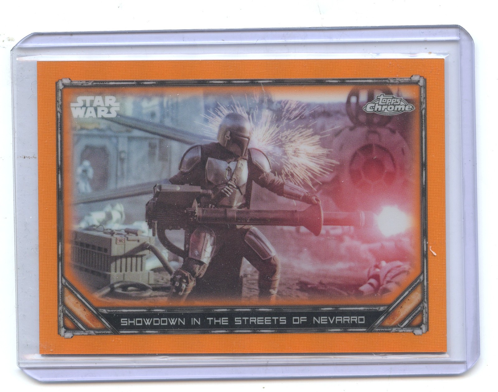 2022 Topps Chrome Star Wars Mandalorian /25 Showdown in Nevarro Orange S1-46