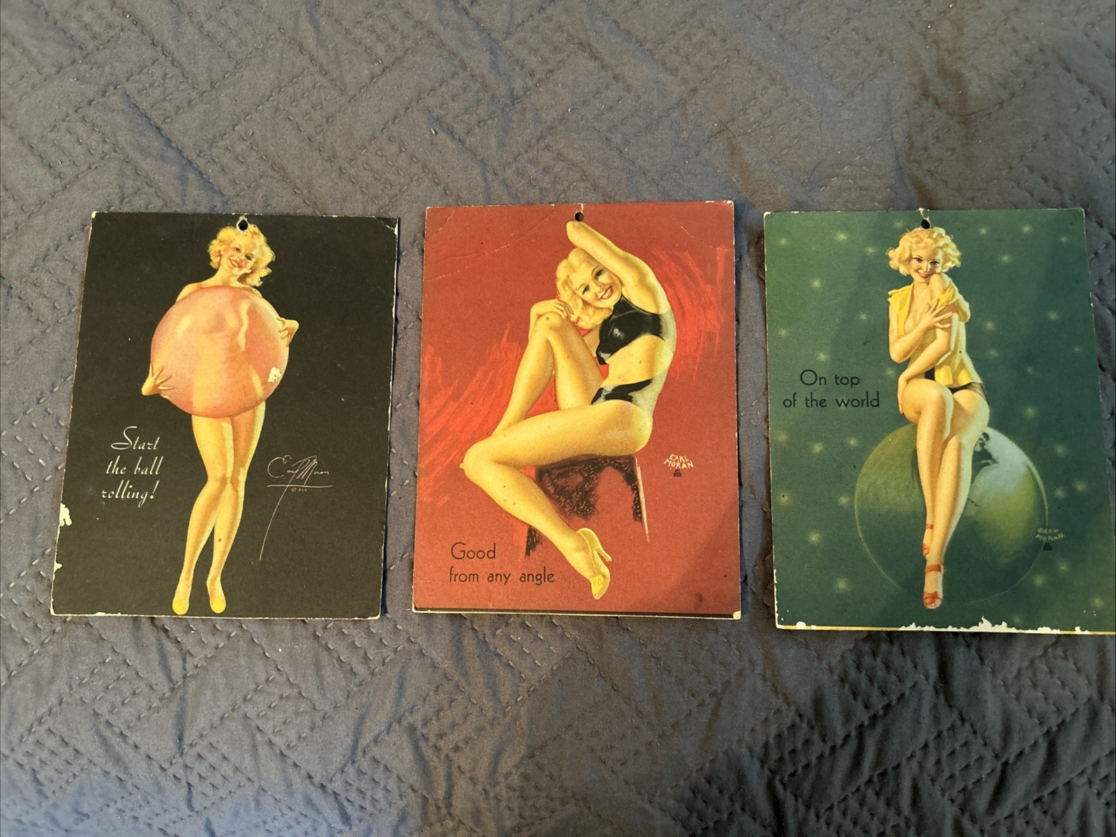 Lot of 3 Vintage 1940s Earl Moran Pin Up Calendar Art Globe Ball Angle 6x4.75 Lot of 3 Vintage 1940s Earl Moran Pin Up Calendar Art Globe Ball Angle 6x4.75