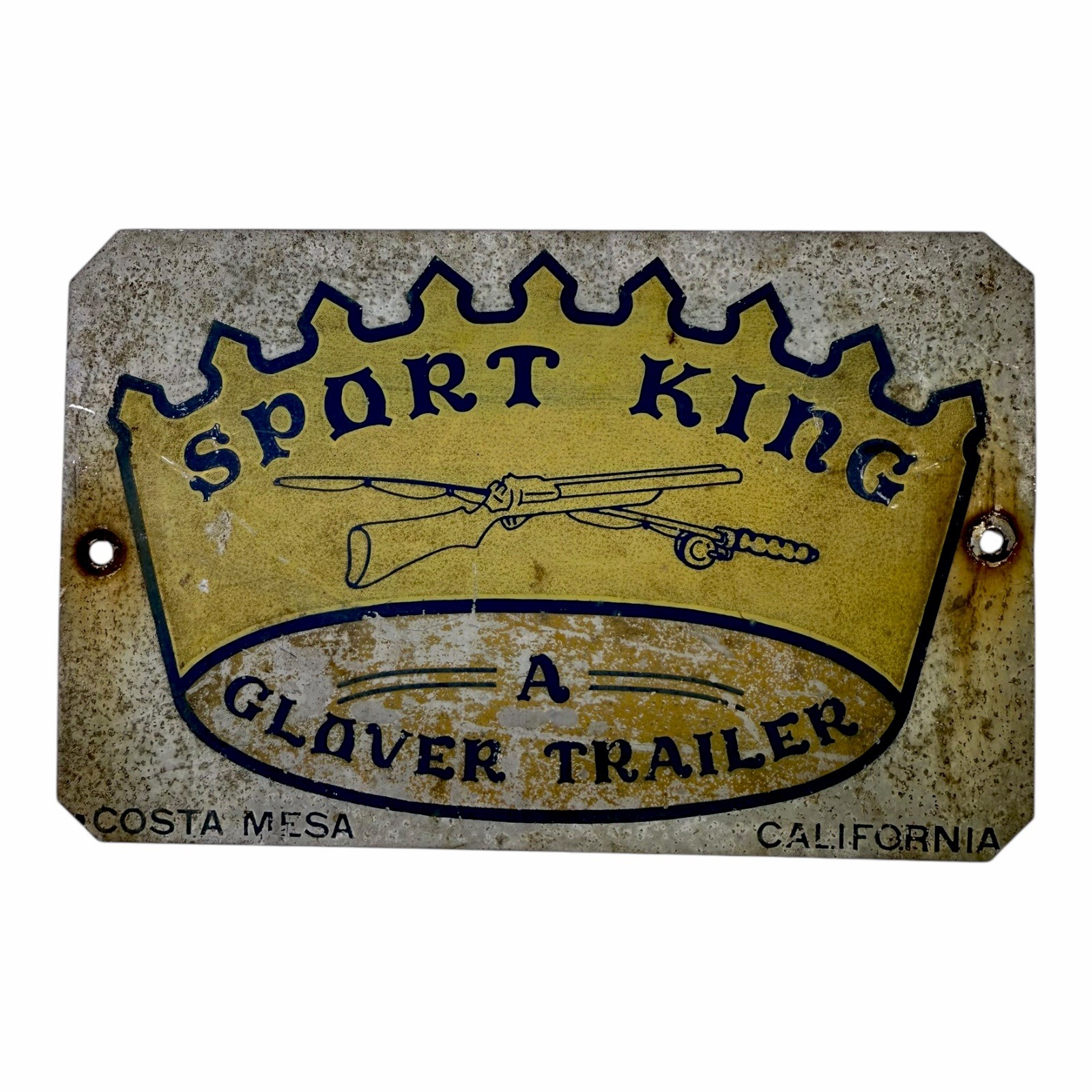 VINTAGE RV TRAILER SIGN EMBLEM “Sport King“ A Glover Trailer,Costa Mesa, Ca. A