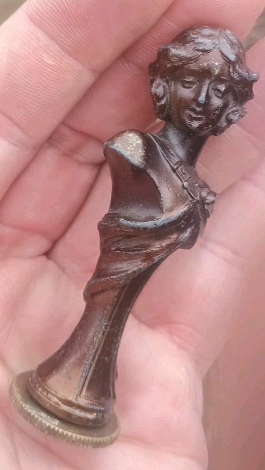 Antique Sealing Wax Seal Stamp Woman Bust Figure Metal Bronze Monogrammed