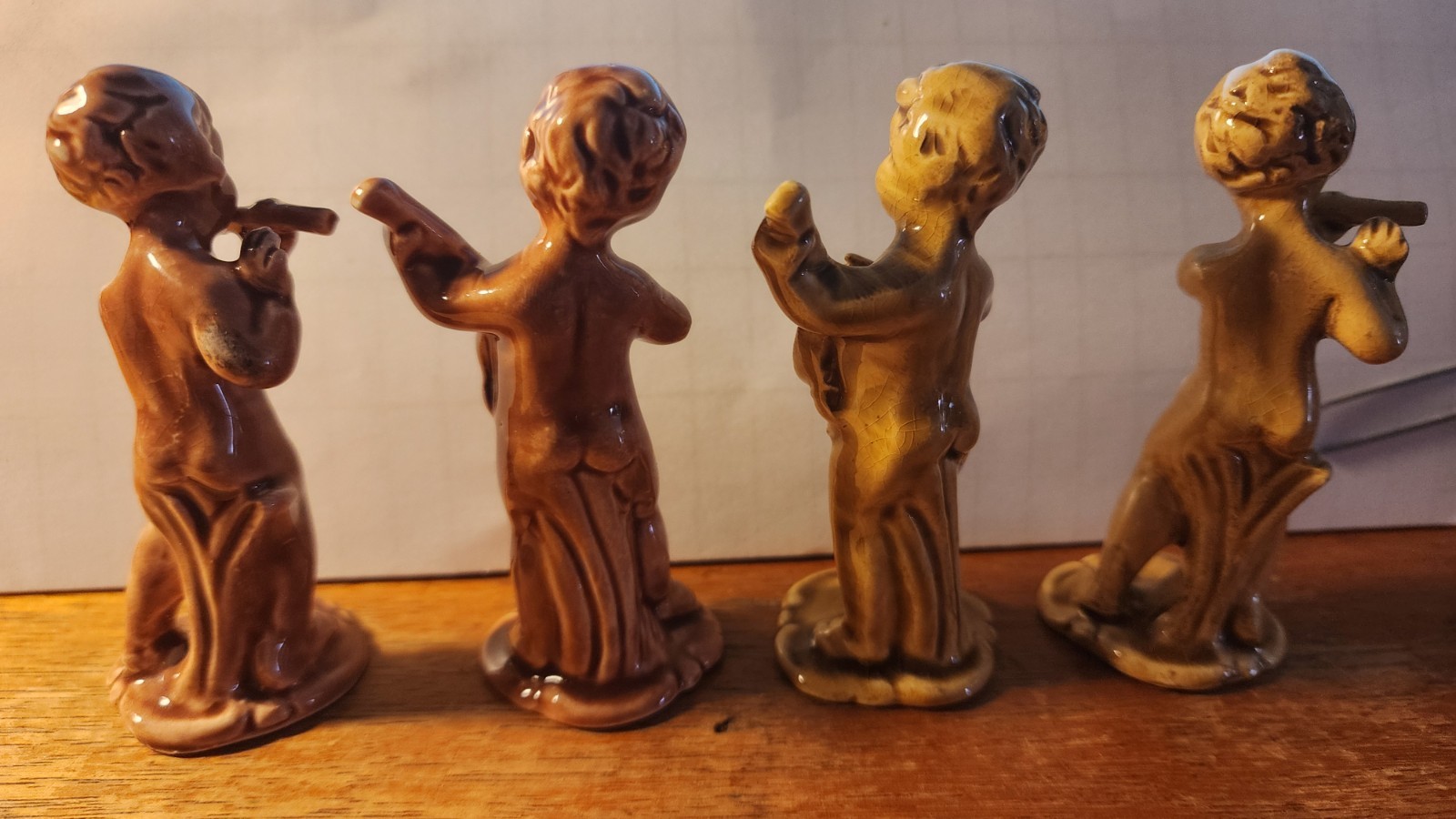 Vintage Japan Musical Children Figurines-Boys playing instruments 2-sets of 2