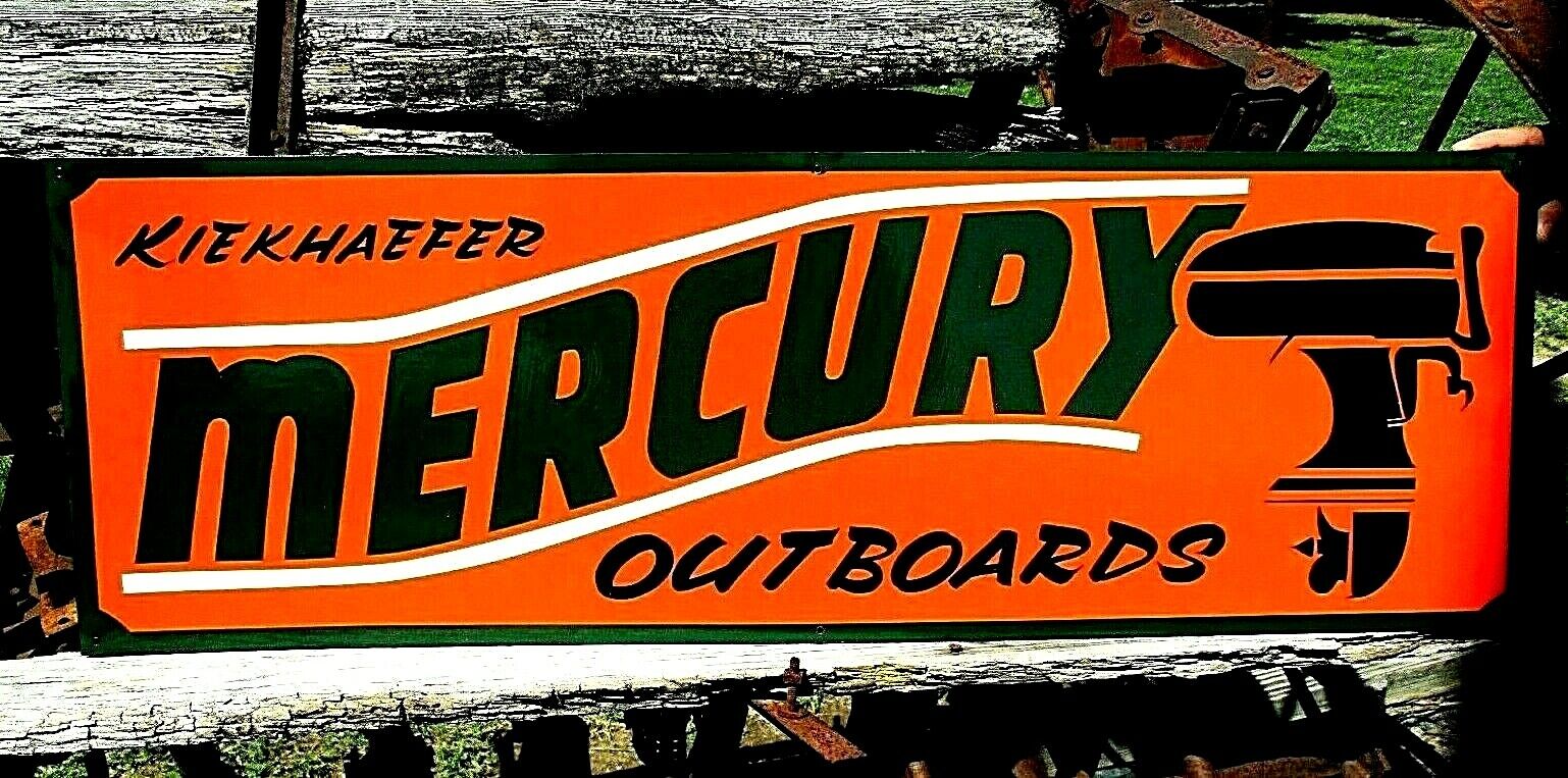 36” Vintage Hand Painted MERCURY OUTBOARD MOTORS Boat Shop Sign Fishing Gas Oil