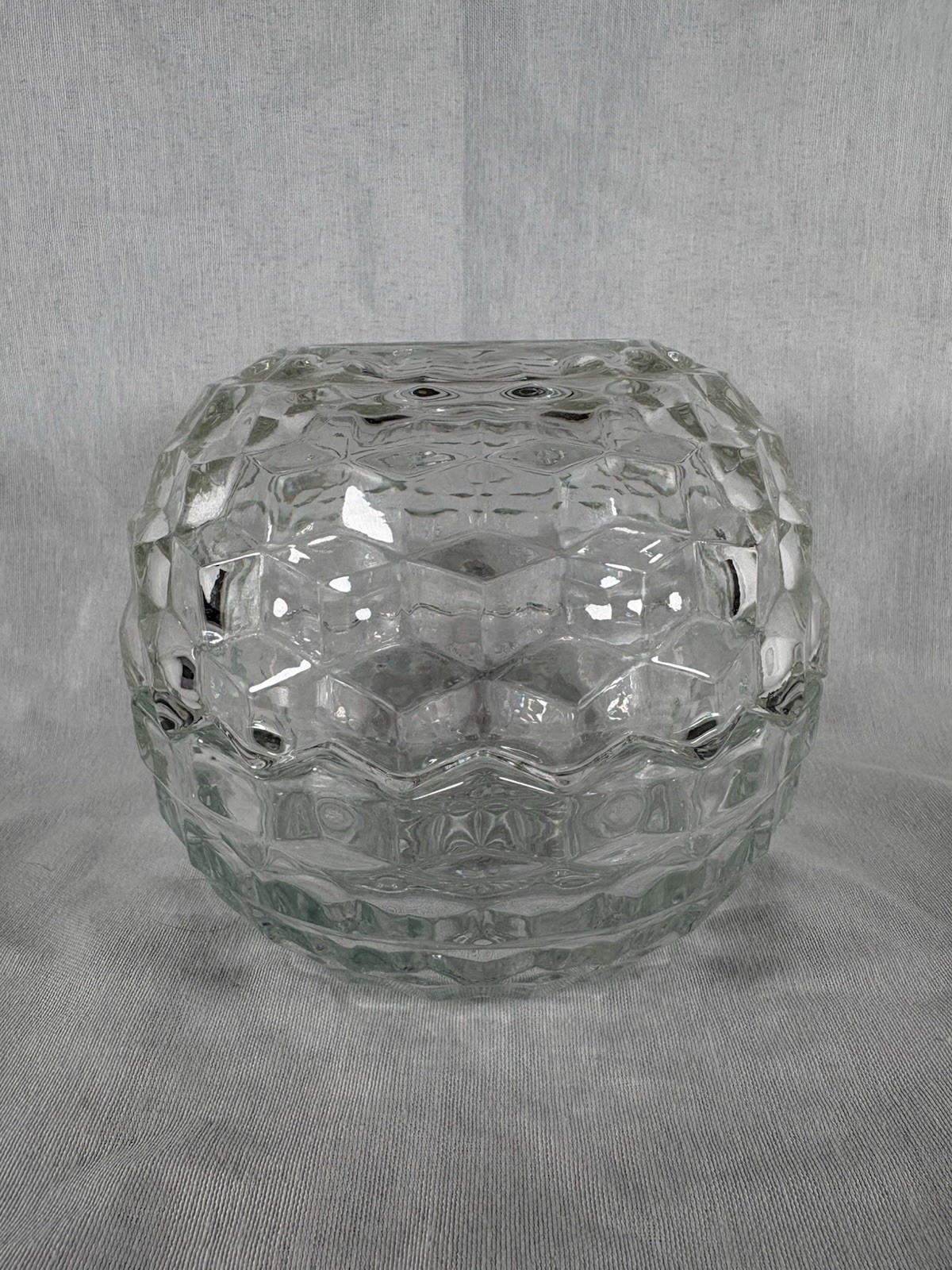 Vintage HOMCO Clear Cubist Style Glass Fairy Lamp Tea Light Votive Holder