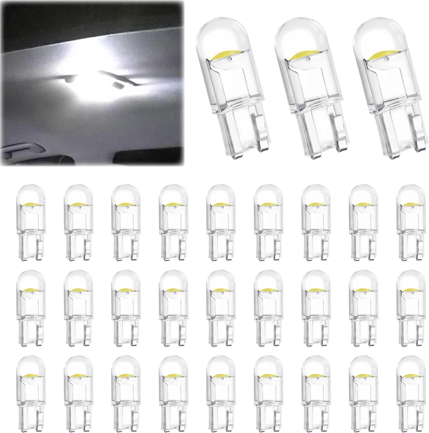 30 PCS Car 194 LED Bulbs, 168 2825 W5W T10 Wedge COB LED Replacement Bulb, 6000K 30 PCS Car 194 LED Bulbs, 168 2825 W5W T10 Wedge COB LED Replacement Bulb, 6000K